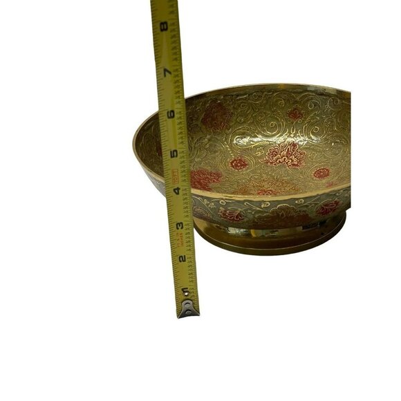 Vintage CLOISONNE Brass Bowl  ENAMEL Floral Motif - Picture 4 of 4